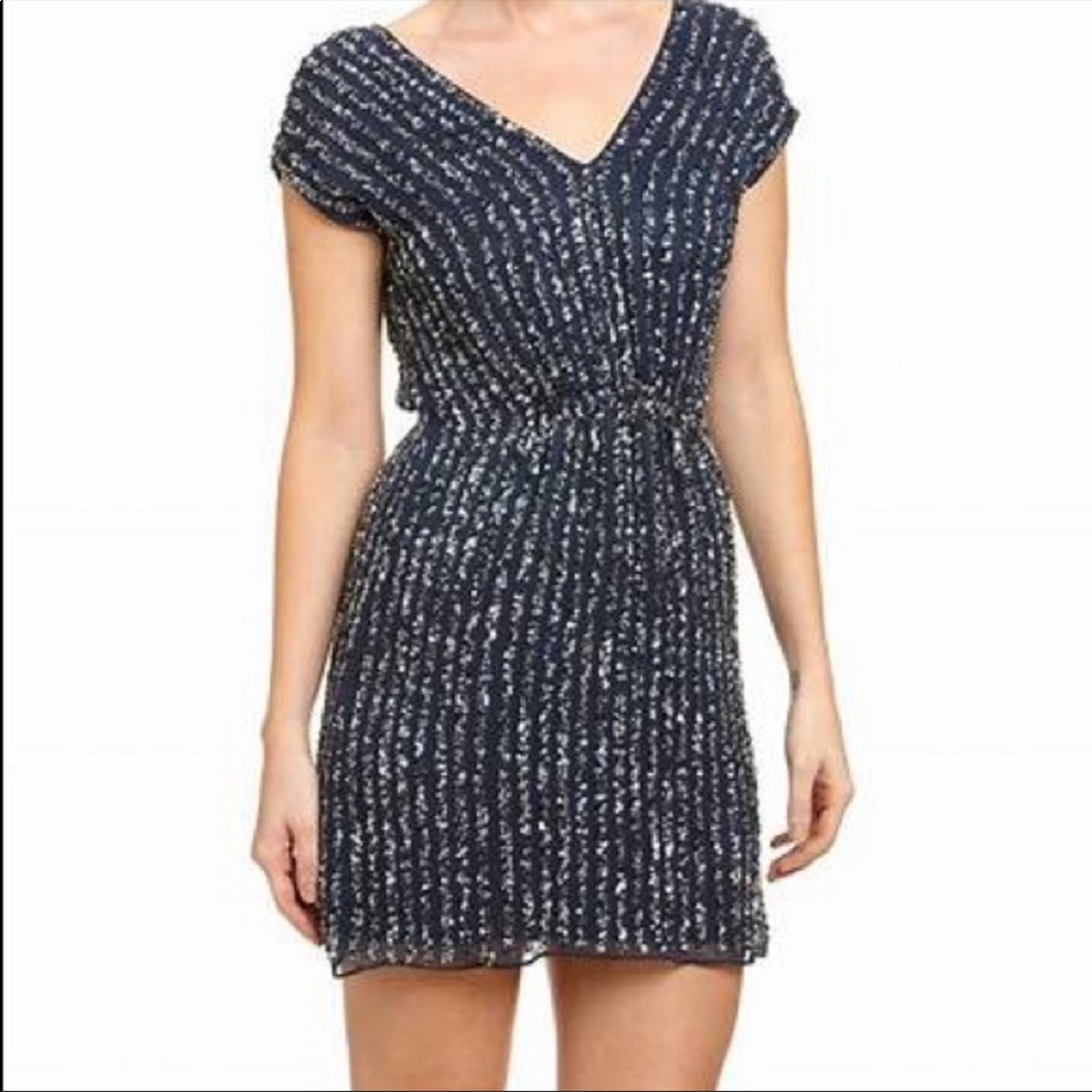 Abs Allen sequin navy blue mini dress